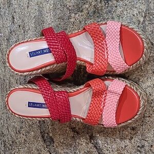 Stuart Weitzman Red / Pink Leather Spadrille Wedges Size 5